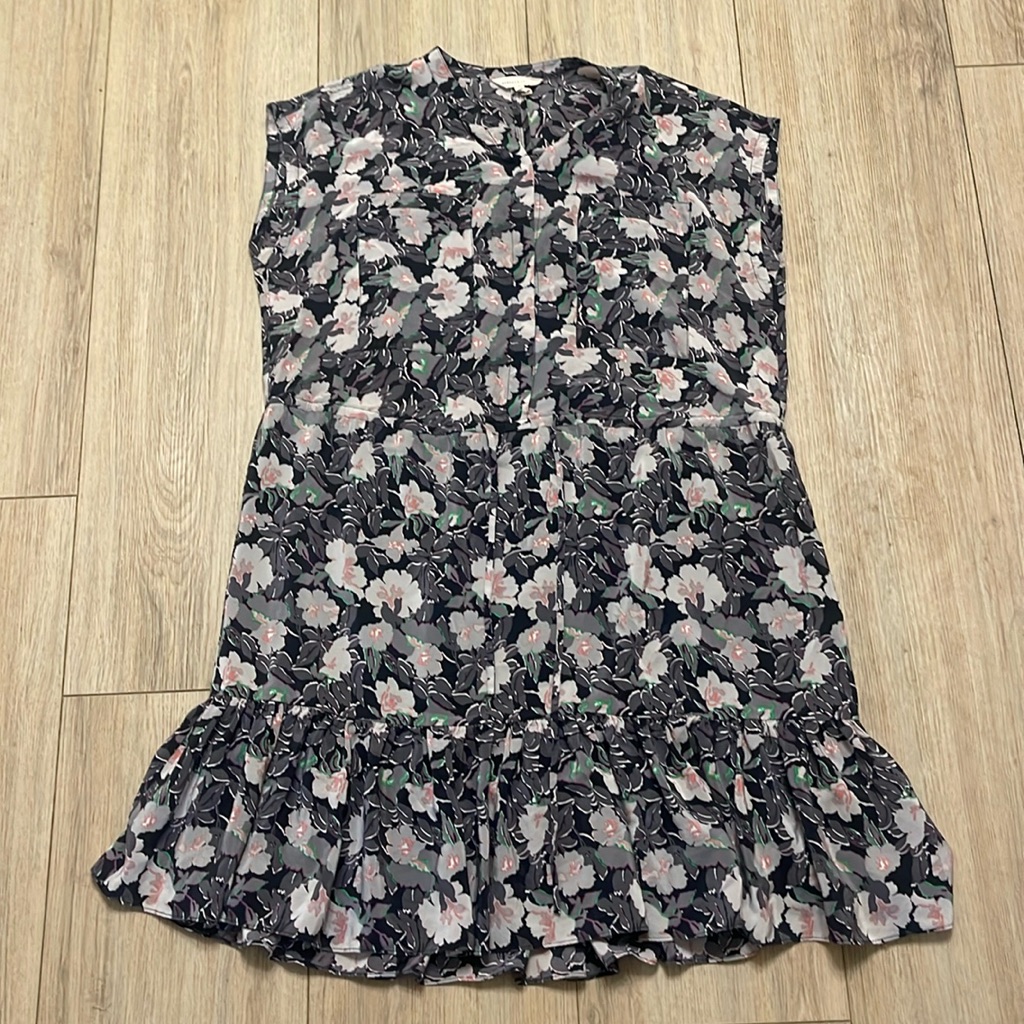 Rebecca Taylor Floral Drop Waist Dress Sz 10 Silk Cap Sleeves Drawstring Waist
